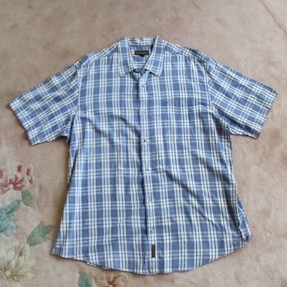 Vintage Timberland Blue Plaid Cotton Button Down Short Sleeve Shirt Xxl
